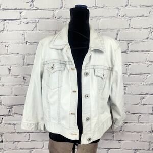 Chico's Jean Jacket Women 3 Long Sleeves White Light Wash Denim Stretchy cropped
